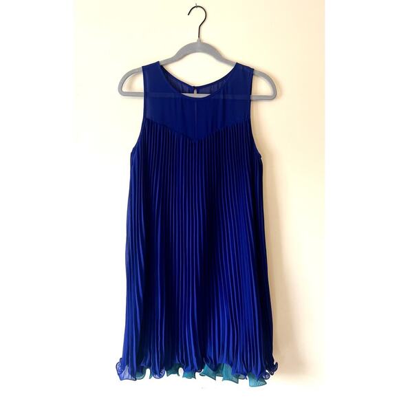 Anthropologie Maeve Blue/Green Layered Pleated Swing Dress Size US 6 - Womens - Picture 2 of 8